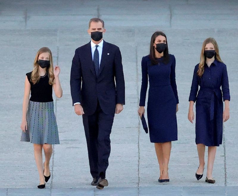 Spain's King Felipe, Queen Letizia, Princess Leonor and Infanta Sofia arrive to a state tribute in memory of Spain's COVID-19 victims at Royal Palace in Madrid, Spain, . (Photo by Juanjo Martin/Pool via Reuters)
